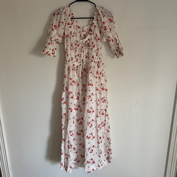 Doen Ischia White Floral Red Poppy Field Maxi Dress Sz M NWT - Picture 10 of 10